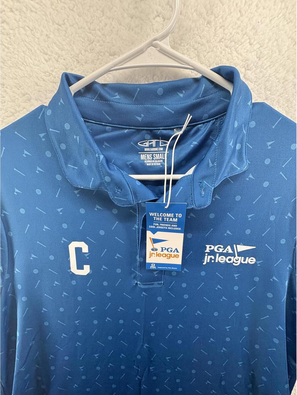 PGA Captains Golf Performance Polo AOP Mens Small Jr League Garb Blue NWT